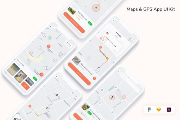 Download Maps &amp; GPS App UI Kit - Kit Collection
