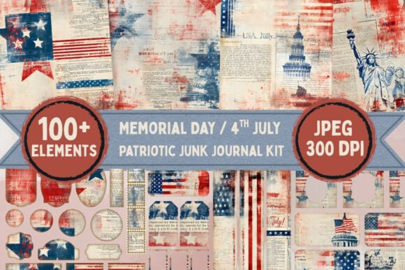 Download Vintage Patriotic Junk Journal Kit - Premium Bundle