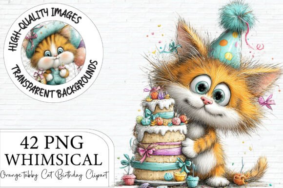 Download Whimsical Orange Tabby Cat Birthday - Orange Collection