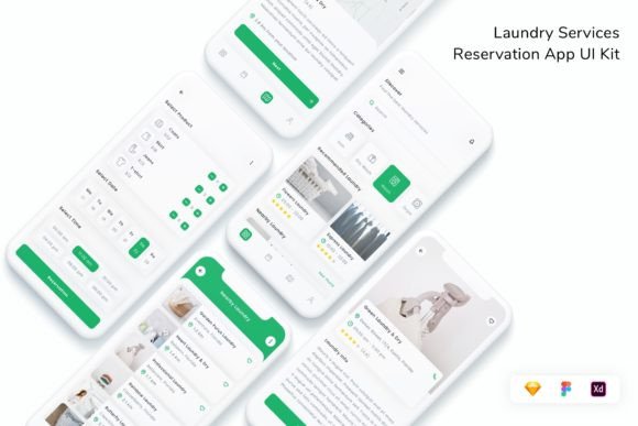Download Laundry Services Reservation App UI Kit - Kit Collection